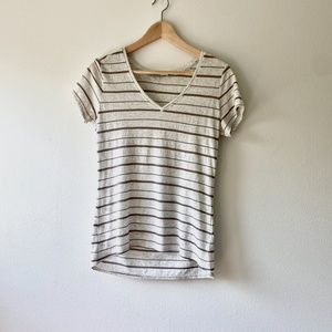 Athleta Heathered Brown and Cream V-Neck T-Shirt